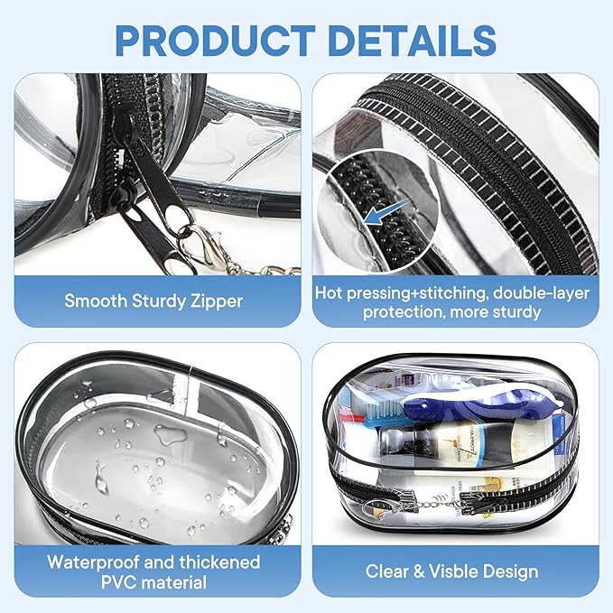 XEWEA Small Clear Toiletry Makeup Bag Portable Waterproof, 3PCS TSA Approved Cosmetic Case with Zipper, Electronics Organizer Cable Charger Pouch, Travel Essentials, Accessories Bag Purse