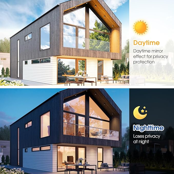 Window Film Privacy One Way Window Tint for Home Reflective See Out not in Light Heat Blocking for Doors and Windows(Black 17.5X78.7)