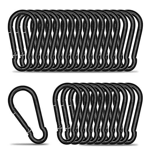 KINLINK 25 Pack Black Carabiner Clip, 2.36 inch Heavy Duty Spring Snap Hook, Small Carabiner Clips for Outdoor Camping, Swing Set, Hammock, Hiking Travel, Fishing, Quick Link Keychain