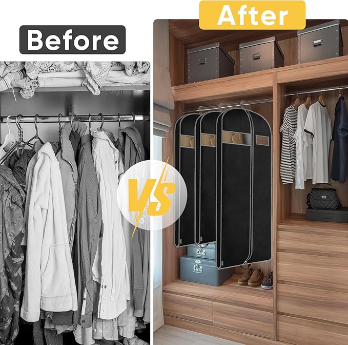 BALEINE 5PK Heavy Duty Garment Bag with Shoe Storage Travel Bag for Dresses, Suit, Coats Travel Essential (54", Black)