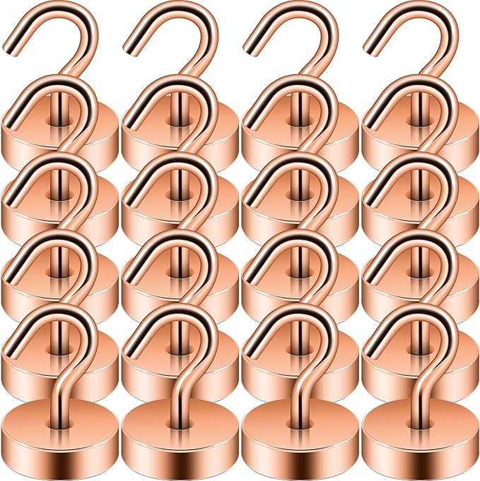 Neosmuk Magnetic Hooks, Cruise Ship Essentials, 40lb+ Heavy Duty Magnetic Hooks for Cruise Cabins, Refrigerator, Grill, Hanging, and Travel | Extra Strong Must-Have Magnet Hook, Bronze, Pack of 20