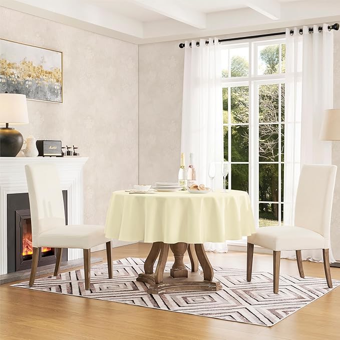 Veblandy Tablecloth Linen Textured Waterproof & Stain Resistant Table Cloth Wrinkle Free Decorative Fabric Farmhouse Table Cover for Dining/Party/Buffet/Wedding, 60 x 60 Inch, Ivory