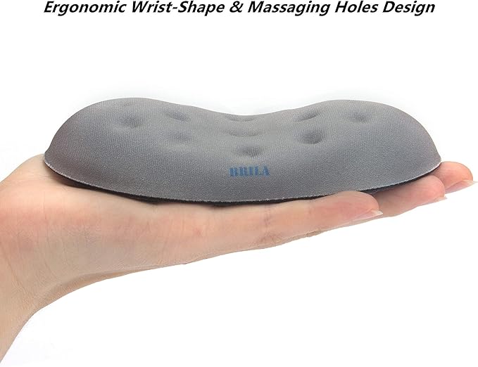 BRILA Ergonomic Memory Foam Mouse Wrist Rest Support Pad Cushion for Computer, Laptop, Office Work, PC Gaming - Massage Holes Design - Wrist Pain Relief (Grey Mouse Wrist Rest)