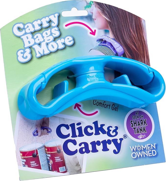 Click & Carry Kitchen Storage & Organization - Plastic Bag Organizer and Holder for Easy Shopping - Shark Tank - Gel Padding Bags Handle, Hands-Free Design for Groceries, Paint Can Carrier, 1 Pack