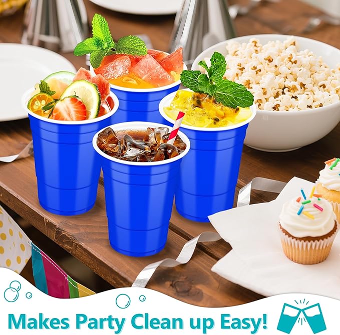 LANLISA 50 Dark Blue Plastic Cups, 16 oz Disposable Cups, Drinking Cups For Birthday Party, Graduation, 4th of July Patriotic, Veterans Day