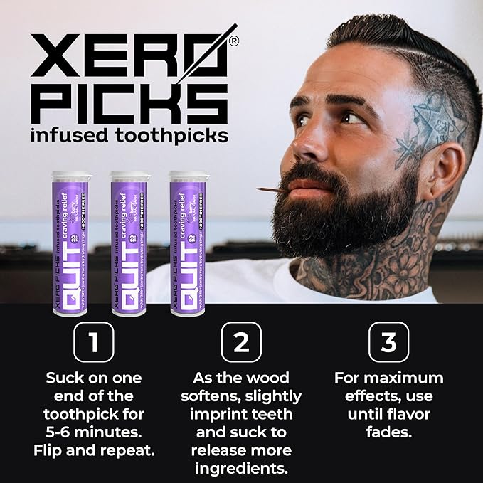 Xero Picks Infused Flavored Toothpicks to Help Quit Smoking - Nicotine Free - 60 Picks (3 Packs) (Berry) Non-GMO Kosher Vegan