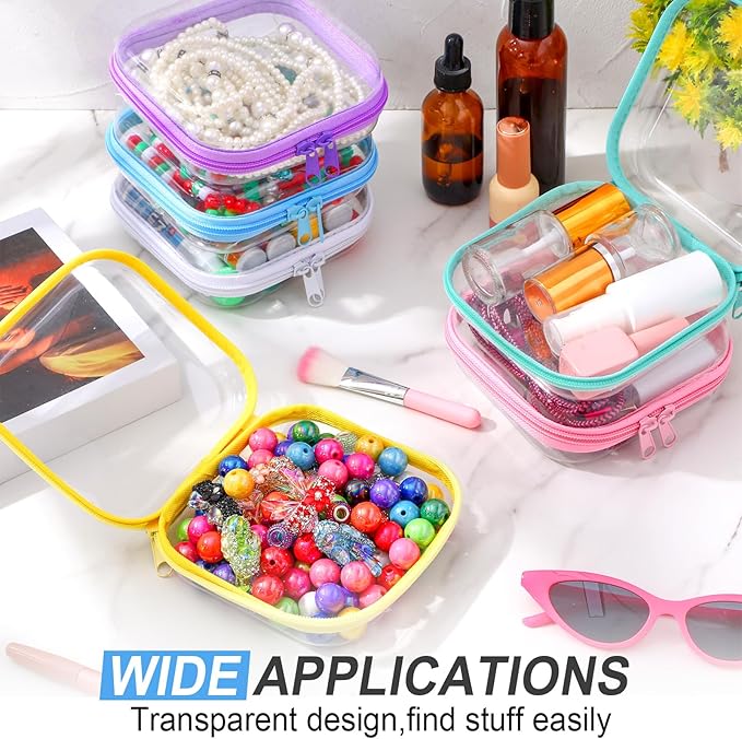 Sanwuta 6 Pcs Clear Hard Zipper Case Plastic Zipper Pouches Transparent Makeup Bag Pencil Case Pouches Toiletry Diaper Bag for Travel Toy Storage Organizer Bins (Colorful, 5 x 5 x 2 Inch)