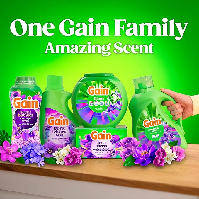 Gain Liquid Laundry Detergent with Odor Defense, Moonlight Breeze Scent, Laundry Soap For HE Washing Machines, 177 fl oz, 134 Loads (Packaging May Vary)