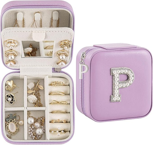 Travel Jewelry Case, Small Jewelry Box Organizer with Personalized Initials, Gifts for Girl Women, Wife Girlfriend Daughter Niece, Bridesmaid Gifts, Birthday