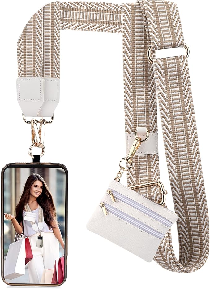 XANGNIER Clip and Go Strap for Phone with Wallet Crossbody, Phone Strap with Zippered Wallet, Adjustable Anti Theft Cellphone Lanyard for Women, Cellphone Chain Accessories,Multicolor 20