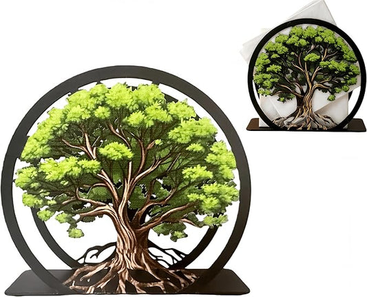 Tree of Life Napkin Holder for Table-Free-Standing Paper Napkin Dispenser for Cafe, Bar, Restaurant Table Decor |Colorful Metal Napkin Stand |Rustic Home Decor Presents|Modern Kitchen&Dining Accessory
