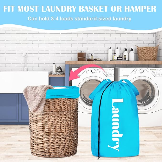 Sylfairy 2 Pack XL Laundry Bag with Strap, Heavy Duty Travel Laundry Bag, Rip-Stop Dirty Clothes Shoulder Bag with Drawstring, Easy Fit a Laundry Hamper or Basket Travel Essentials