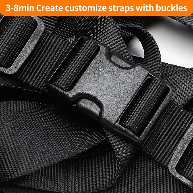 Heavy-Duty Buckles and Strap Set 1-1/2": 6 Yards of Thick Nylon Webbing, 6-Pack Adjustable Quick Side Release Plastic Buckles, 12 Tri-Glide Slide Clips, Black (1-1/2" Combo Set)