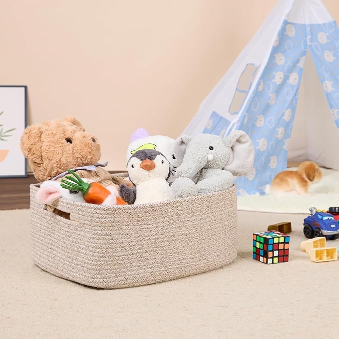 MiniArk Large Storage Baskets for Shelves, Closet Organizer Bins for Clothes, Blankets, Towels, Baby Nursery, Toy Baskets, Woven Rope Baskets, 17 x 13 x 7.5”, 2 Packs Mixed Brown