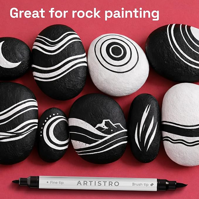 ARTISTRO 12 Black Acrylic Paint Markers - Paint Pens for Drawing, Brush + Fine Tips - For Fabric, Rock, Glass, Wood, DIY - Art & Craft Supplies for Adults, Teens, Kids - Teacher Appreciation Gift