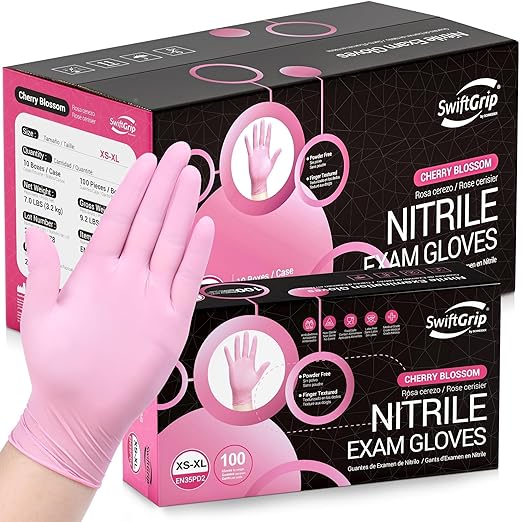 SwiftGrip Pink Nitrile Gloves, 3-mil, Industrial Gloves Disposable Latex Free, for Cleaning & Esthetician, Rubber Powder-Free, 1000-ct Case (Medium)