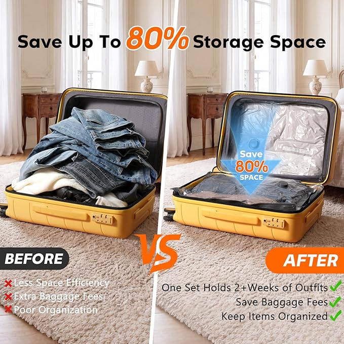 15 Pack Vacuum Storage Bags for Travel with Rechargeable Cordless Pump, Space Saver Bags for Clothes, Compression Packing Bags for Luggage and Suitcase, 15 Combo Size