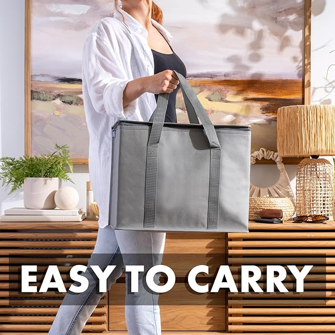 Carrywell Insulated Reusable Grocery Bags 2-Pack, Catering and Delivery Bag For Hot and Cold Food, Collapsible Thermal Tote For Doordash, Not-Made In China