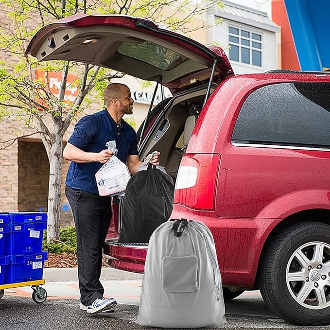 2 Pcs JHX Travel Laundry Bags, Dirty Clothes Organizer【Upgraded】with Handles and Aluminum Carabiner for Travel, Camp, Fitness, and Students (Black&Grey) 24"L x 21"W