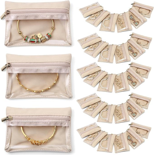 Vlando Jewelry Travel Case, Travel Jewelry Organizer with Clear Velvet Jewelry Bags Zipper Pouch for Women Girl Gift 33Pcs