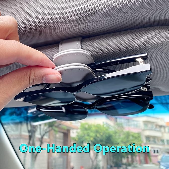 Visonx Sunglass Holder for Car Visor Clip, Magnetic Leather Eyeglass Hanger Clip for Car, Square Car Visor Accessories (Gray)