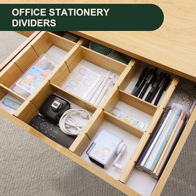 Utoplike 4 PCS Bamboo Kitchen Drawer Dividers with Inserts (Fits 15"-17.7" Drawer Inner Size), Adjustable Drawer Organizers for Socks, Spring Loaded, for Bedroom, Dresser, Bathroom