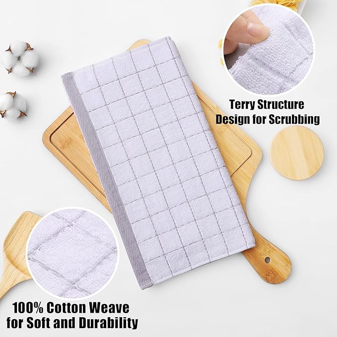 Homaxy 100% Cotton Terry Kitchen Dish Cloths, Ultra Soft and Absorbent Dish Towels for Kitchen, Suitable for Drying and Washing Dishes, 8 Pack, 12 x 12 Inches, White