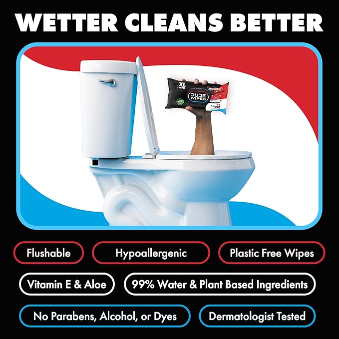 DUDE Wipes Poopsicle Flushable Wipes - Ice Pop Scented Extra-Large Adult Wet Wipes - 3 Pack (144 Count) - Infused with Vitamin E and Aloe - Septic and Sewer Safe