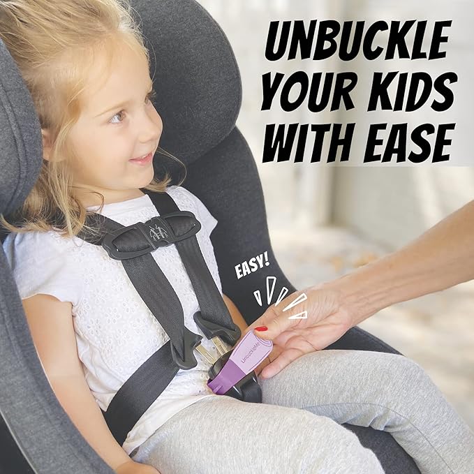 UnbuckleMe Car Seat Buckle Release Tool - Easy Opener Aid for Arthritis, Long Nails, Older Kids - Button pusher for infant, toddler, convertible 5 pt harness car seats - As Seen on Shark Tank (Purple)