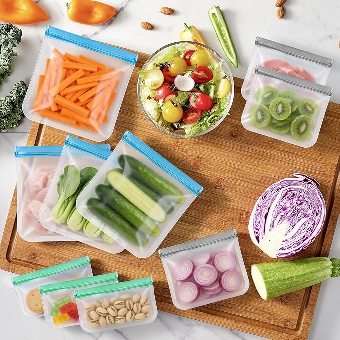 20Pack Extra Thick Silicone Gallon Freezer Bags, Reusable Sandwich & Storage Bags - Eco-Friendly Reusable Zip Lock Bags, Freezer Storage Bags, Safe for Cooking, Dishwasher & Organization