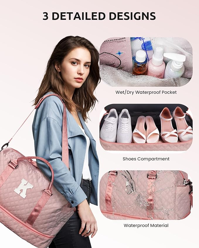 Gifts for Mom - Personalized Initial Duffle Bag with Shoe Compartment, Monogram Weekender Bag, Overnight Travel Bag with Makeup Pouch