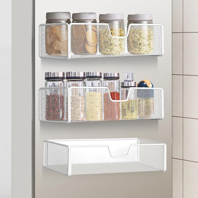 Magnetic Basket Organizer Holder for Fridge Magnetic Shelf Magnetic Storage Bin Box Containers for Refrigerator Whiteboard Classroom Magnetic Organizer