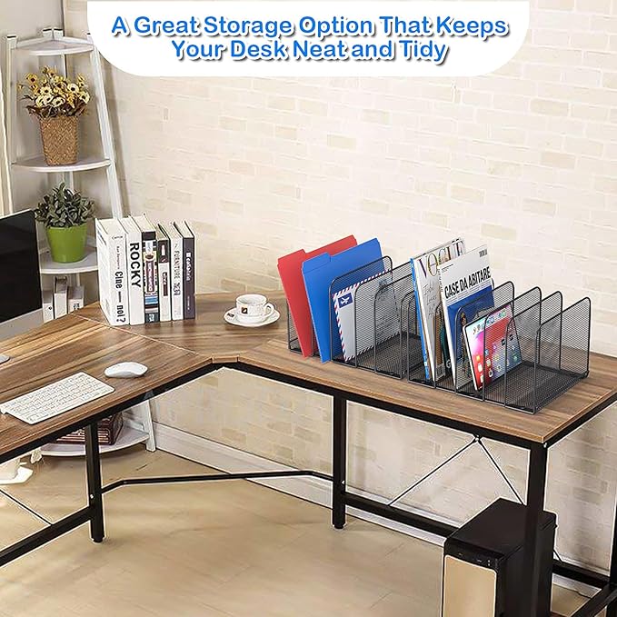 5 Sections Desk File Holder/Rack/Sorter,Mesh File Organizer,File Folder Organizer,Metal Upright Desktop Organization for Documents,Magazine,Kitchenware,Antiskid,Antirust,Sturdy,2 Packs
