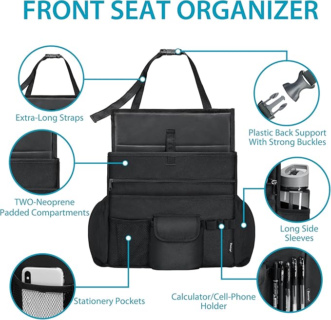 Elantrip Car Front Seat Organizer, Back Seat Storage with Adjustable Straps, Truck Seat Organizers for Delivery Drivers, Office Files, Passenger Seat