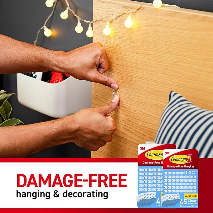 Command Indoor Mini Light Clips, Damage Free Hanging Christmas Lights, Mini Wall Clips for Hanging Indoor Christmas Decorations, Lights and Cables, 90 Count