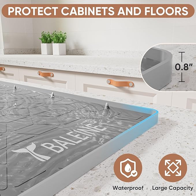 BALEINE 31''×22'' Under Sink Mat, Waterproof Food Grade Silicone Undersink Mat, Cabinet Shelf Drip Tray, Under Sink Liner for Kitchen, Bathroom (Grey)