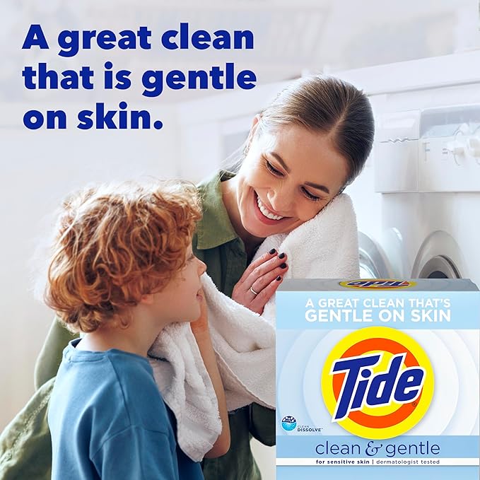 Tide Clean and Gentle Powder Laundry Detergent, Unscented, 68 Loads, 77 oz (Pack of 3)
