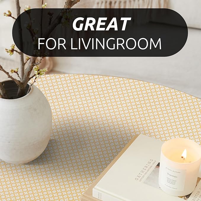 RAY STAR 12X120 Inch Shelf Liner for Kitchen Cabinets, Non-Adhesive Cabinet Liner Washable, PVC Drawer Liner for Dresser Non-Slip Bathroom (Yellow Circle)(4 Roll)