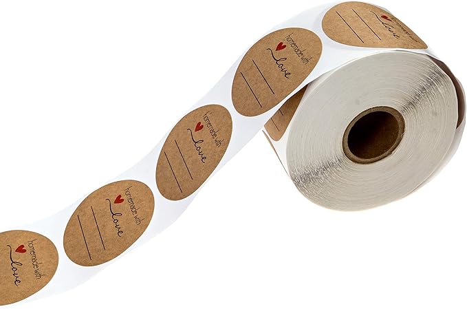 2" Homemade with Love Sticker with Writing Lines / 2" Round Homemade with Love Canning Label / 500 Jar Labels Roll/Made in The USA