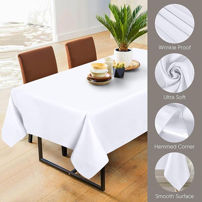 Utopia Kitchen Rectangle Table Cloth 1 Pack (60x102 Inches, White), Tablecloth Machine Washable, Polyester Table Cover for Dining, Buffet Parties, Picnics, Events, Weddings and Restaurants