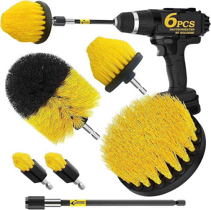 Holikme 6Pack Drill Brush ，Extended Long Attachment Set All Purpose for Crevice Cleaning Brush,Bathroom, Grout, Floor, Tub, Shower, Tile, Kitchen and Car，Corner
