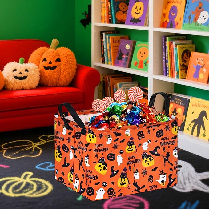 KUNRO Pumpkin Pattern Storage Basket Gift Shelf Basket Storage Bin, Nursery Basket Organizer Box for With Handles for Room Deco