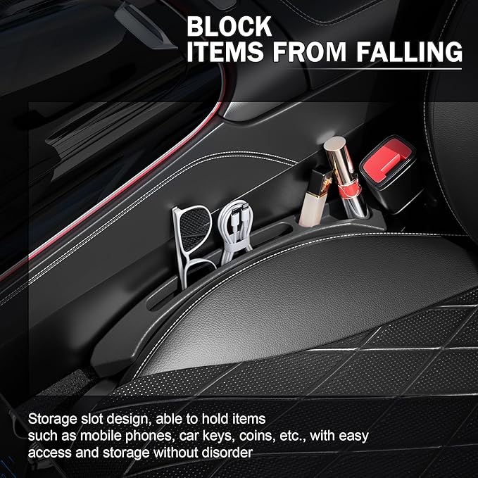 2 Pack Car Seat Gap Filler Organizer – Universal Fit Side Seat Gap Blocker & Storage Box for Cars, SUVs & Trucks, Prevents Items from Falling Between Seats