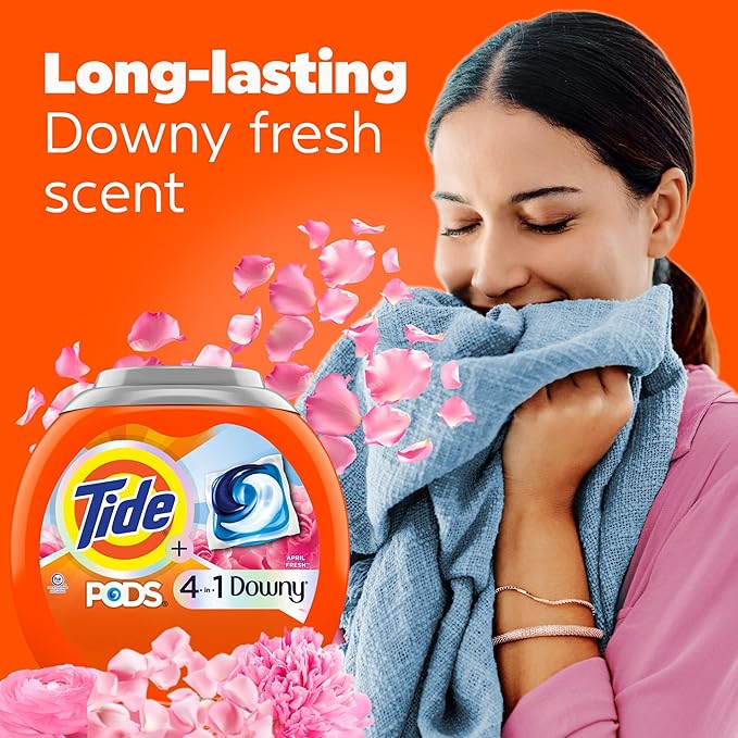 Tide PODS Laundry Detergent soap with a touch of Downy 4-in-1 Detergent, 85 Count, Stain Remover, Freshness, Softness, Fabric Protecter, HE Compaible