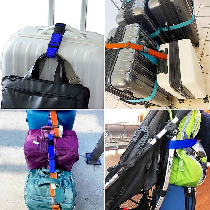 4-Pack Luggage Straps for Suitcases, Travel Connector for Carry-On Bag, Add Bag to Connect Two Suitcases, Adjustable Belt Attachment Accessories to Connect Your 3 Pieces of Luggage, Pink