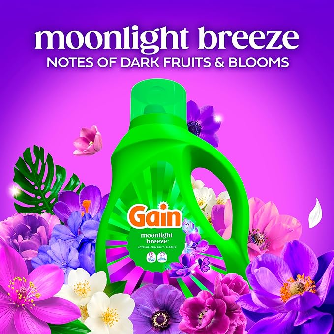 Gain Liquid Laundry Detergent with Odor Defense, Moonlight Breeze Scent, Laundry Soap For HE Washing Machines, 60 fl oz, 45 Loads, Pack of 2 (Packaging May Vary)