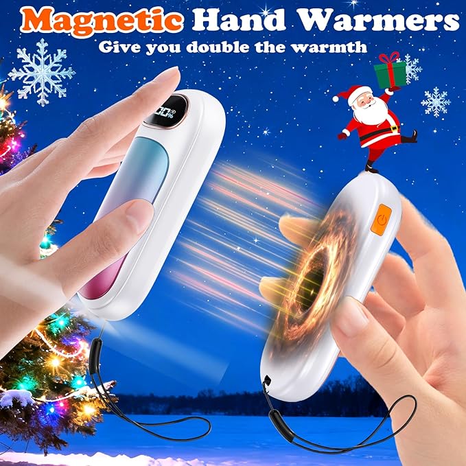 Rechargeable Hand Warmer 2 Pack, LED Display & 4 Levels, Ultrathin Electric Hand Warmers Portable USB Pocket Heater Fits Gloves for Hunting Essentials, Camping, Raynauds, Gifts for Christmas