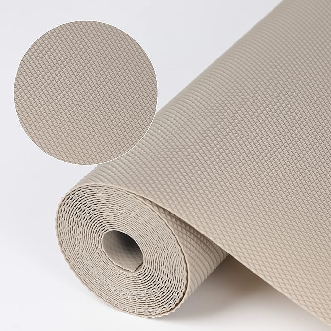 Kitchen Shelf Liner Drawer Liners, Non-Adhesive Refrigerator Liners Waterproof Fridge Mats with Strong Durable Kitchen Cabinets Mat for Drawers, Shelves, Pantry Khaki