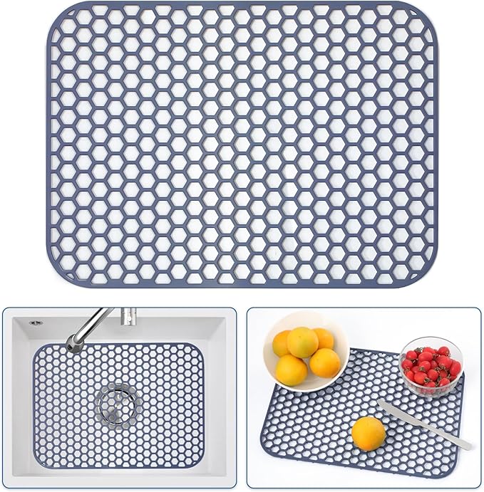 Silicone Sink Protector for Kitchen Sink - 16.65''x12.2'' Kitchen Grid Accessory, Non-slip Heat Resistant Grid Dry Mat for Bottom of Porcelain Stainless Steel, Dishwasher Safe