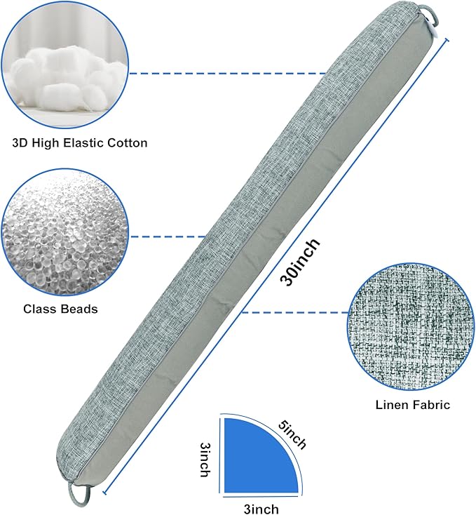 NABOWAN Weighted Door Draft Stopper - Triangular Gap Filler Blocks Bottom Up to 3”, Under Door Draft Blocker Reduces Hot/Cold Air, Wind, Noise for Easy Install, Saves Energy, Home Room Essentials, 30” Gray